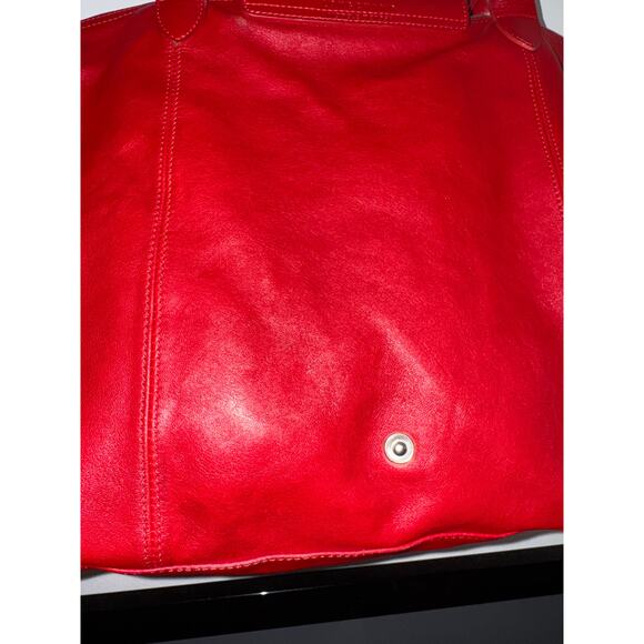 LONGCHAMP Leather Tote Le Pliage Vibrant Red Long Handles Shoulder Bag FRANCE - Picture 12 of 14